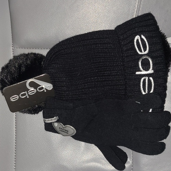 💕NWT bebe black & silver hat and glove set💕OSFM - Picture 3 of 10